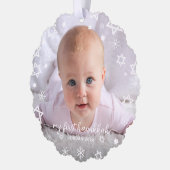 Baby Eerste Chanoeka Foto Sneeuwvlokken Grootouder Ornament Kaart (Links)