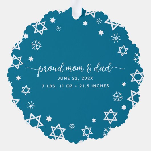 Baby eerste Chanoeka foto sneeuwvlokken nieuwe oud Ornament Kaart (Achterkant)