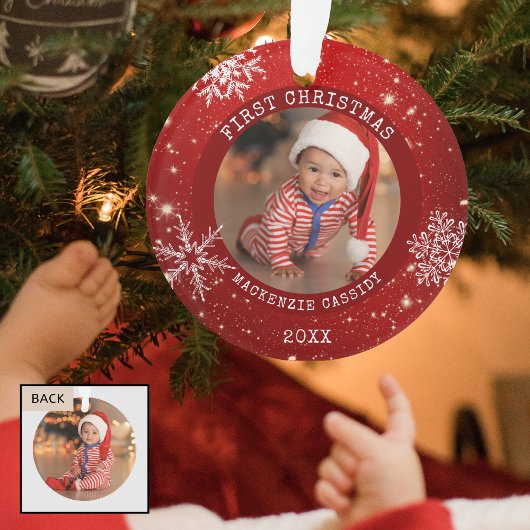 Baby eerste CHRISTMAS Red Snowflake Photo Ornament