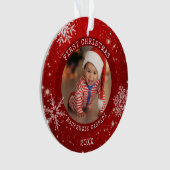 Baby eerste CHRISTMAS Red Snowflake Photo Ornament (voorkant)