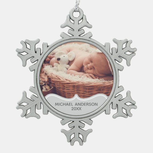 Baby | Eerste foto kerstbal als aandenken Tin Sneeuwvlok Ornament (Voorkant)