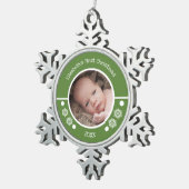 Baby eerste fotojaar stippen groen wit tin sneeuwvlok ornament (Rechts)