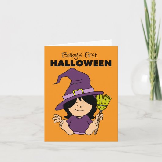 Baby eerste Halloween meisje Cartoon heks Feestdagen Kaart (Voorkant)