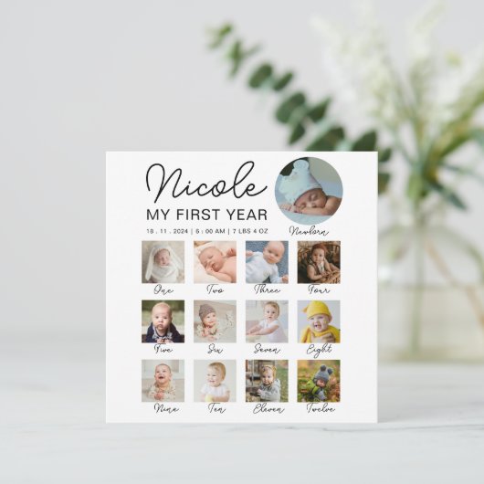 Baby Eerste jaar 12 maanden fotocollage Modern (Staand voorkant)