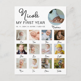 Baby Eerste jaar 12 maanden fotocollage Modern Briefkaart