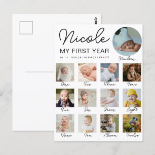 Baby Eerste jaar 12 maanden fotocollage Modern Briefkaart