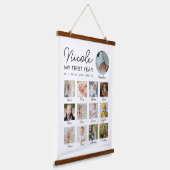 Baby Eerste jaar 12 maanden fotocollage Modern Hangend Wandkleed (Gebogen)