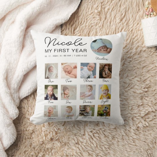 Baby Eerste jaar 12 maanden fotocollage Modern Kussen (Deken)