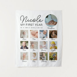 Baby Eerste jaar 12 maanden fotocollage Modern Wandkleed