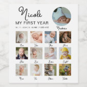 Baby Eerste jaar 12 maanden fotocollage Modern Wijn Etiket (Enkel label)