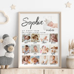 Baby Eerste jaar Fotocollage Custom Poster<br><div class="desc">Vier het eerste jaar van je baby met dit hartverwarmende poster. Met een charmante collage van foto's legt dit poster de kostbare momenten van de groei en ontwikkeling van uw kind vast. De meegeleverde geboortestatistieken, zoals gewicht en geboortetijd, voegen een persoonlijk tintje toe aan deze herinnering. Toon dit poster in...</div>