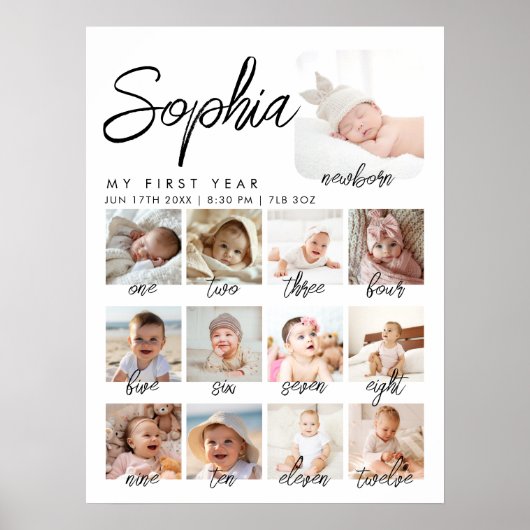 Baby Eerste jaar Fotocollage Custom Poster (Voorkant)