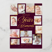 Baby Eerste jaar in Momenten Minimale fotocollage Folie Feestdagenkaart (Voorkant)