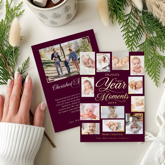 Baby Eerste jaar in Momenten Minimale fotocollage Folie Feestdagenkaart
