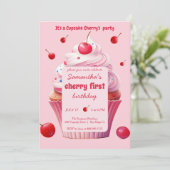 Baby eerste kersen- en cupcakefeest kaart (Staand voorkant)
