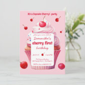 Baby eerste kersen- en cupcakefeest kaart (Staand voorkant)