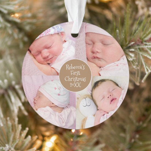 Baby Eerste kerst 4 foto collage naam Ornament (Boom)