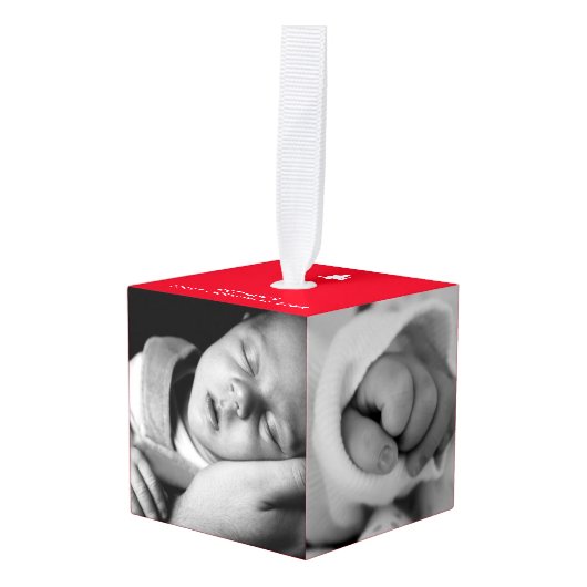 Baby Eerste Kerst 5 Foto's Rode Naam Verjaardag Decoratie (Voorkant hoekig)