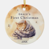 Baby Eerste Kerst Aangepaste Naam Kat Kat Foto Keramisch Ornament (Voorkant)
