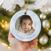 Baby Eerste Kerst blauw modern Sneeuwvlokken Foto Keramisch Ornament