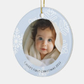 Baby Eerste Kerst blauw modern Sneeuwvlokken Foto Keramisch Ornament (Links)