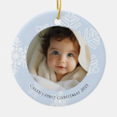 Baby Eerste Kerst blauw modern Sneeuwvlokken Foto Keramisch Ornament (Voorkant)