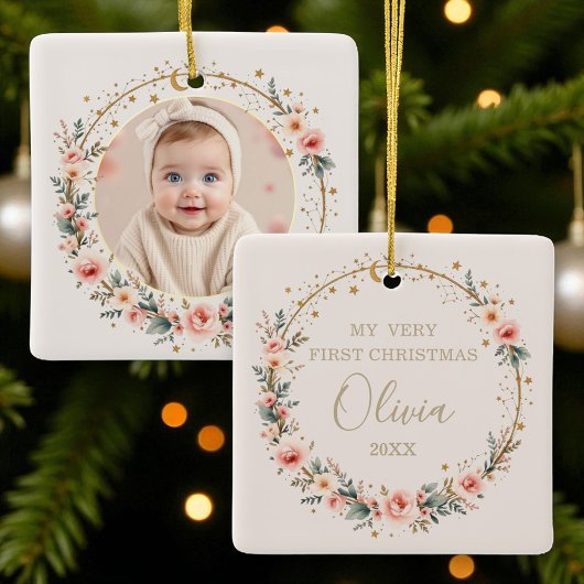 Baby Eerste Kerst Celestial Sterren Maanfoto Keramisch Ornament
