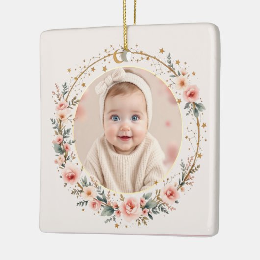 Baby Eerste Kerst Celestial Sterren Maanfoto Keramisch Ornament (Links)