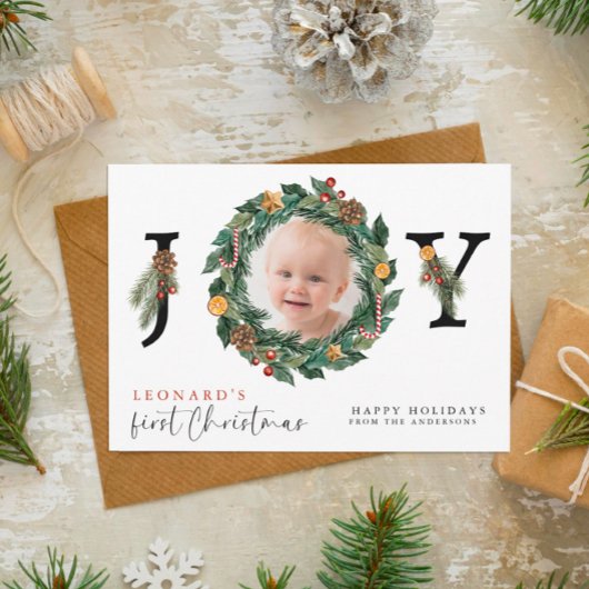 Baby Eerste Kerst Elegant & Botanisch Feestdagenkaart