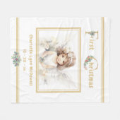 Baby Eerste Kerst Engel Goud Wit Kerstmis Fleece Deken (Voorkant (Horizontaal))