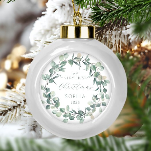 Baby Eerste kerst Eucalyptus krans Keramische Bal Ornament
