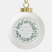 Baby Eerste kerst Eucalyptus krans Keramische Bal Ornament (Voorkant)