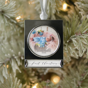 Baby eerste kerst foto-aandenken verzilverd banner ornament