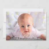 Baby Eerste Kerst Foto Script Gouden Sneeuwvlok Feestdagenkaart (Voorkant)