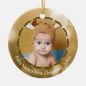 Baby Eerste Kerst Gouden Bokeh Gepersonaliseerde F Keramisch Ornament (Voorkant)