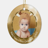 Baby Eerste Kerst Gouden Bokeh Gepersonaliseerde F Keramisch Ornament (Links)