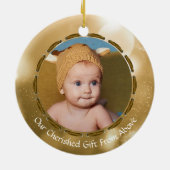 Baby Eerste Kerst Gouden Bokeh Gepersonaliseerde F Keramisch Ornament (Achterkant)