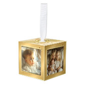 Baby Eerste Kerst Gouden Ster Foto Kubus Ornament (Voorkant hoekig)