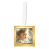 Baby Eerste Kerst Gouden Ster Foto Kubus Ornament (Voorkant)
