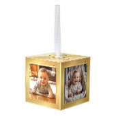 Baby Eerste Kerst Gouden Ster Foto Kubus Ornament (Achter hoekig)
