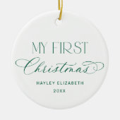 Baby eerste kerst groen foto-kerstgeschenk keramisch ornament (Voorkant)
