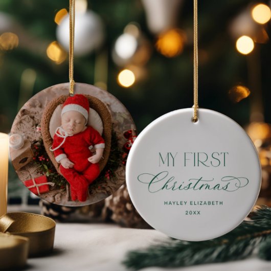 Baby eerste kerst groen foto-kerstgeschenk keramisch ornament