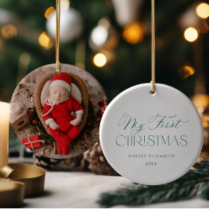 Baby eerste kerst groene foto aandenken keramisch ornament