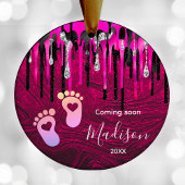 Baby eerste kerst heet roze zwart glitter druppel keramisch ornament