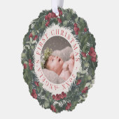 Baby eerste kerst krans rood vakantie foto ornament kaart (Links)