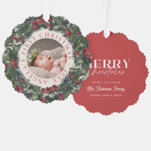 Baby eerste kerst krans rood vakantie foto ornament kaart