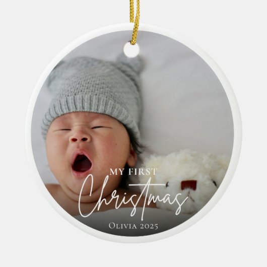 Baby Eerste Kerst Moderne Eenvoudige Fotosjabloon Keramisch Ornament (Voorkant)