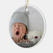 Baby Eerste Kerst Moderne Eenvoudige Fotosjabloon Keramisch Ornament (Links)