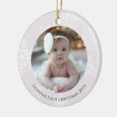 Baby Eerste Kerst moderne sneeuwvlokken Foto Keramisch Ornament (Links)