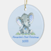 Baby Eerste Kerst Olifant Blauwe FOTO Keramisch Ornament (Links)
